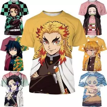 Летняя аниме «Убийца демонов» Kimetsu no Yaiba Kamado Nezuko Kochou Shinobu Косплэй модная футболка с 3D принтом с коротким рукавом XS