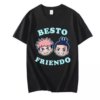 Летняя футболка аниме забавная дзюдзюцу кайсен Besto Friendo Yuji Todo модные футболки с коротким рукавом футболка с мангой круглый вырез свободная одежда XS чёрный