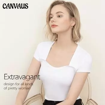 Летняя футболка Canvaus с короткими рукавами и квадратным вырезом, женская тонкая хлопковая нижняя рубашка, женская S белый