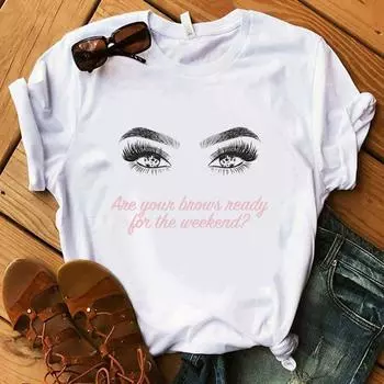 Летняя футболка с сетчатым принтом Eyelash Catcher, модная футболка из чистого хлопка с короткими рукавами, большие размеры, женская S