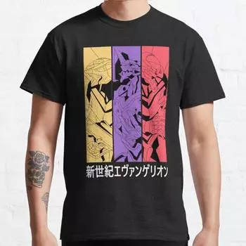 Летняя мужская мода повседневные футболки с короткими рукавами Neon Evangelion черные футболки больших размеров S синий