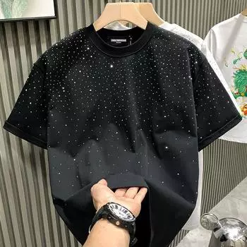 Летняя мужская модная футболка с коротким рукавом и круглым вырезом XXXL белый