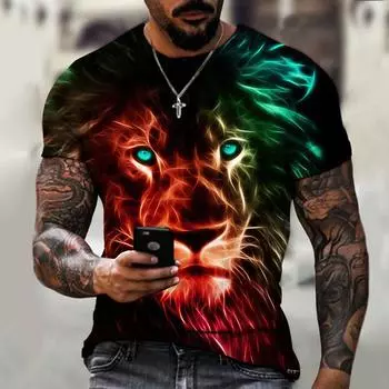 Летняя мужская повседневная футболка с 3D-принтом Animal Beast Lion XS