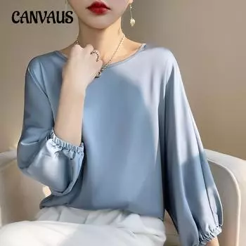 Летняя женская шелковая футболка с круглым вырезом, пуловер, короткая атласная футболка, свободная тонкая блузка с темпераментом M