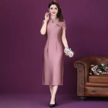 Лето плюс размер 4xl, улучшенное свадебное платье Cheongsam для мамы, Vestidos, женские платья с блестками L розовый