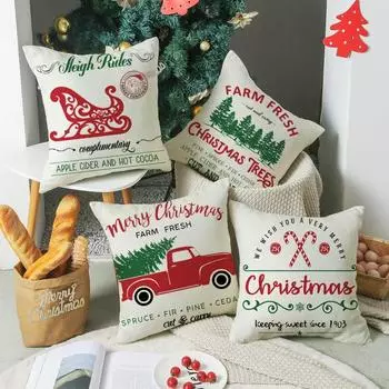 Letter Christmas pillow Nordic style cushion linen print colorful bedside pillow does not include pillow core 45*45cm