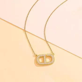 Letter Necklace Women S Light Luxury Simple Personality Micro-Inlaid Zircon Pendant Jewelry