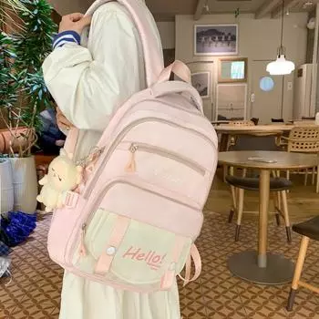 Letter Print Backpack for Teenage Girls Large Capacity College Style Student Schoolbag Women Backpack розовый