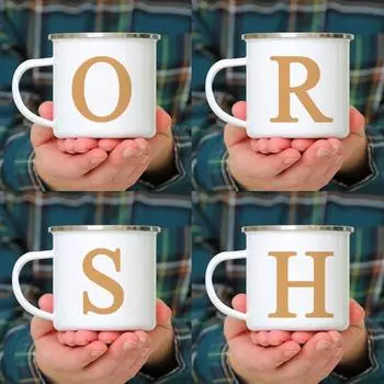Letter Print Enamel Mug Mugs Creative Coffee Cups Drinks Tea Milk Cup Thermal Coffee Cup to Carry Personalized Gift Drinkware 1pcs