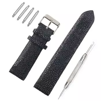 [Levetta] Ремешок для часов Garusha Stingray из кожи Stingray, черный, 24 мм, пружинный стержень с возможностью снятия пружинного стержня [089-1stb24]