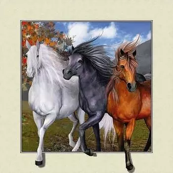 LF# 5D DIY Full Round Drill Diamond Painting Horses Kit Home Decor Art Craft 35x