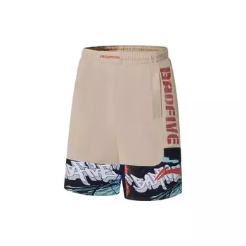 Li-Ning Badfive Grass And Wood Series, прямые повседневные шорты с контрастным логотипом и буквенным принтом, мужские брюки, прибрежно-серый, черный, красный AAPS031-5 XS