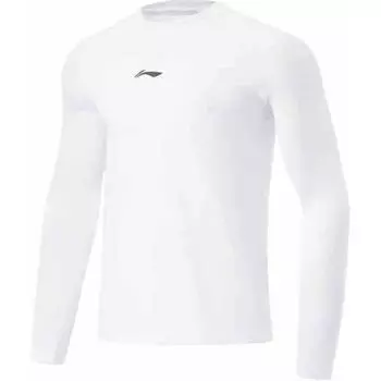 Li Ning Badfive Круглый вырез с логотипом свитер дышащая быстросохнущая эластичная футболка с длинным рукавом мужские топы белый AAEU017-2 L