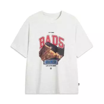 Li-Ning Badfive Мода Повседневная Свободная Футболка с Принтом Букв Круглый Вырез Короткий Рукав Мужские Топы AHSVD97-2 S