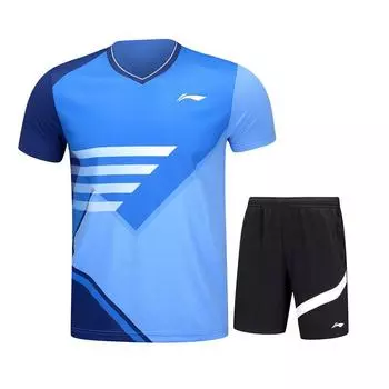Li Ning Badminton Series, цветной принтованный свитер с V-образным вырезом, футболка с коротким рукавом, шорты со средней талией, повседневный спортивный комплект, спортивный комплект унисекс AATU021-1 M