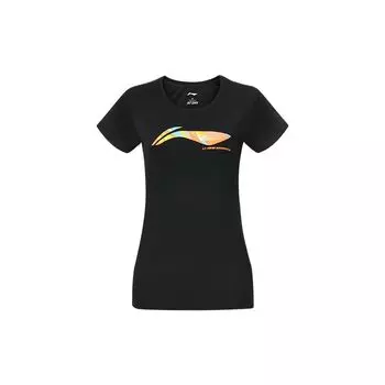 Li Ning Badminton Series креативный логотип с принтом круглый вырез свитер короткий рукав футболка женские топы черный AHSR788-6 M