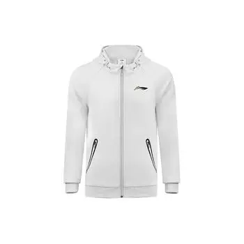 Li Ning Badminton Series Logo Printed Zipper Hoodie Long Sleeve Fleece Hoodie Men sweatshirt Water-Gray AWDSA03-1 S