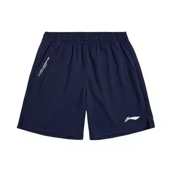 Li Ning Badminton Series однотонные шорты средней посадки со шнурком прямые спортивные шорты унисекс темно-синие AAPU133-4 L