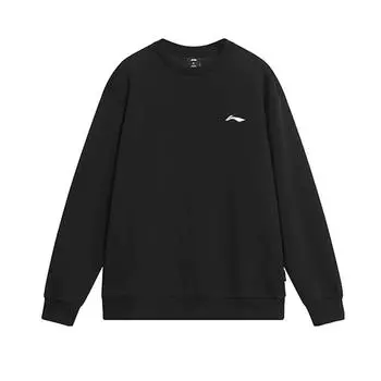 Li Ning Badminton Series однотонный свитер с круглым вырезом спортивный повседневный свободный свитшот мужской свитшот черный AWDUH57-1 S