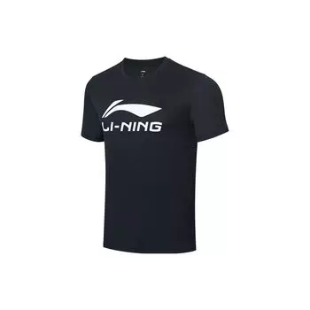 Li-Ning Мужская футболка с круглым вырезом и короткими рукавами серии «Бадминтон», черные топы AHSR789-12 L