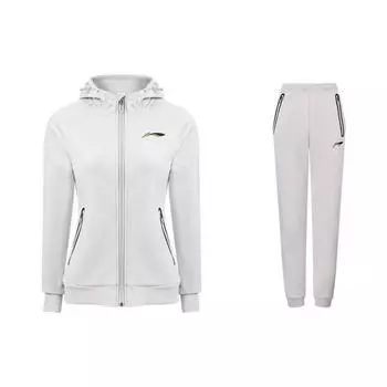 Li Ning Badminton Series, толстовка с капюшоном на молнии с логотипом, флисовая толстовка с длинными рукавами, флисовые повседневные спортивные штаны с манжетами и принтом AWDSA04-1+AKLS986-1 L