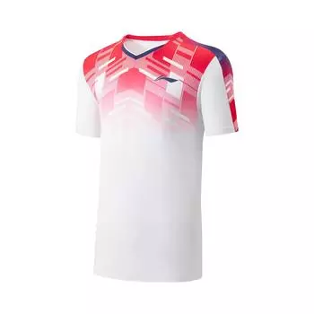 Li Ning Бадминтон Серия Удобный Повседневный Простой Пуловер с V-образным вырезом Футболка с коротким рукавом для бадминтона Топы унисекс Стандартный-Белый AAYV045-2 M