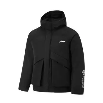 Li Ning Баскетбольная серия Однотонная спортивная повседневная простая пуховая куртка с капюшоном Мужская верхняя одежда Черный AYMU463-1 S