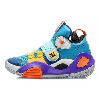 Li-Ning Баскетбольные кроссовки All City 8 Cloud с противоскользящим покрытием, прочные, легкие, с отскоком, с низким верхом, детские кроссовки синего и желтого цвета YKBS114-3 41