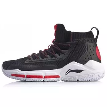 Li-Ning Баскетбольные кроссовки Fission 5 Shock Absorbation с высоким верхом, износостойкие, мужские, красные, черные ABAP027-2 43