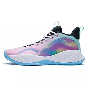 Li-Ning Баскетбольные кроссовки Magic Cloud Shock Absorbing Anti-Slip Rebound Mid-Top, мужские кроссовки розового и синего цвета ABPS005-3 41