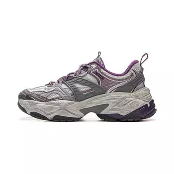 Li Ning Brown Sugar 2 Универсальные Ретро Модные Повседневные Кроссовки на Толстой Подошве Женские Кроссовки Серо-Фиолетовые AGCV124-3 38