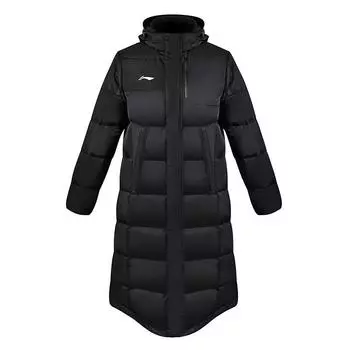 Li Ning Campus Series однотонная длинная куртка с капюшоном и принтом логотипа, унисекс, верхняя одежда, черный цвет YYMU149-1 M