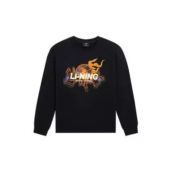 Li-Ning Свитшот с длинными рукавами и флисовой подкладкой с рисунком из мультфильма, топы унисекс, черный AWDSF95-1 S