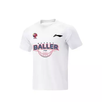 Li Ning CBA Баскетбольная серия Дышащая Влагоотводящая Футболка с принтом Баскетболист Повседневная Культура Круглый вырез Свободный Короткий рукав AHSVE61-2BASKETBALLER M
