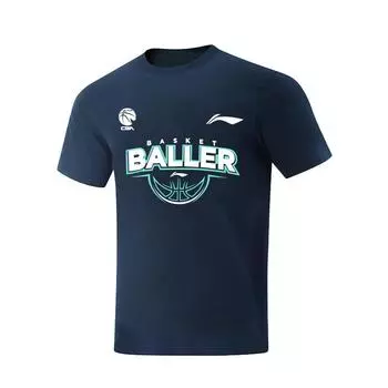 Li Ning CBA Баскетбольная серия Дышащая Влагоотводящая Футболка с принтом Повседневная Футболка Круглый вырез Свободный короткий рукав Унисекс Футболка AHSVE61-3BASKETBALLER M