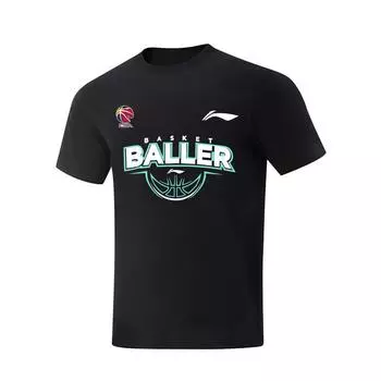 Li Ning CBA Баскетбольная серия Дышащая Влагоотводящая Футболка с принтом Баскетболист Повседневная Культура Круглый вырез Свободный крой Короткий рукав AHSVE61-1BASKETBALLER M