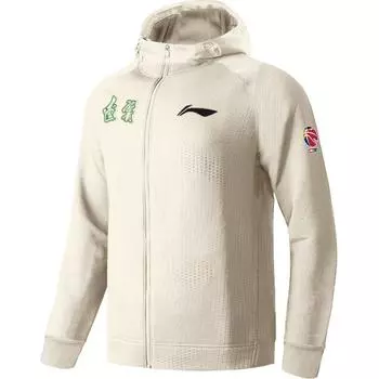 Li Ning CBA Series 24-25 Сезон Ляонин Команда Игрок Разминка Куртка Удобная толстовка с капюшоном на молнии Мужские толстовки с капюшоном Овсяно-серый AWDUG53-1 S