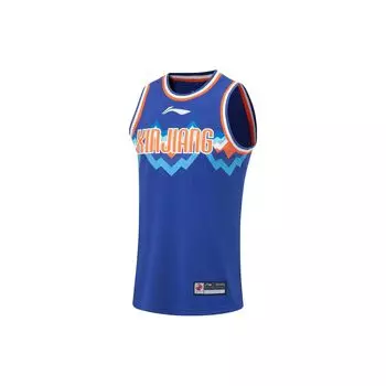 Li-Ning Баскетбольный жилет с круглым вырезом и логотипом соревнований серии CBA, версия для игроков, сезон 2022, мужские топы команды Синьцзяна, синий цвет AAYS401-2 XXXXL