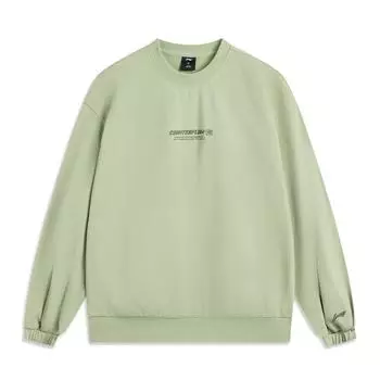 Li Ning CF Basic Letter Logo Свободный водонепроницаемый свитер с круглым вырезом Женская толстовка Пыльно-зеленый AWDV336-3 XS