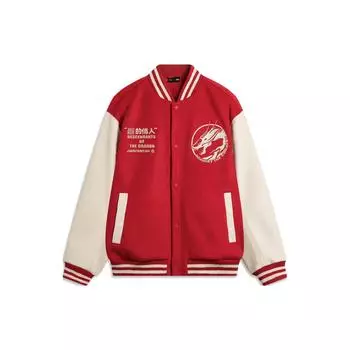 Li Ning CF Logo Letter Print Однобортная свободная бейсбольная куртка Куртки унисекс Agate-Red AJDU253-2 S