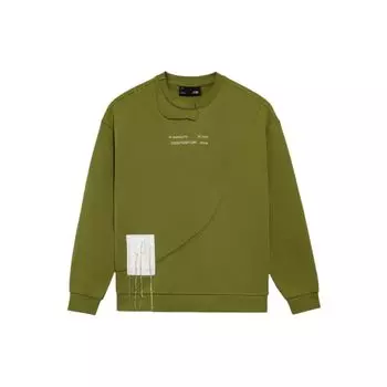 Li-Ning CF Sports Life Collection Свободный свитшот с круглым вырезом с вышивкой, топы унисекс, зеленый AWDS595-4 XL