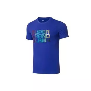 Li Ning Color Block Letter Print Round Neck Sports Short Sleeve T Shirt Men Tops Blue AHSQ885-3 M