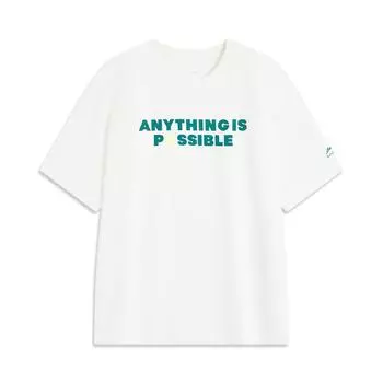 Li-Ning Comfortable Round Neck Pullover Simple Letter Print Loose Versatile Breathable Short Sleeve T-Shirt Men Tops Off-White AHSV151-1 M