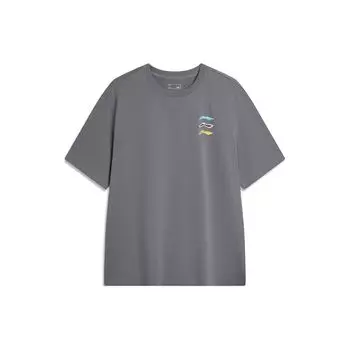 Li Ning Cool Tea T Быстросохнущая классная повседневная спортивная футболка с логотипом и круглым вырезом, свободная летняя футболка с коротким рукавом, мужские топы, темно-серый AHSU709-5 S