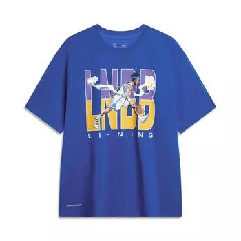 Li-Ning Cool Tea T Быстросохнущий спортивный топ для отдыха с буквенным логотипом, круглый вырез, короткий рукав, спущенные плечи, футболка для мужчин, цвет Storm-Blue AHSU675-5 M