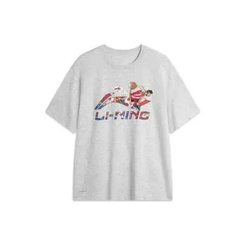 Li-Ning Cool Tea T быстросохнущий спортивный повседневный топ с круглым вырезом, пуловер с принтом букв, короткий рукав, спущенное плечо, мужские топы AHSU673-2 S