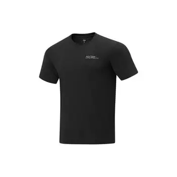 Li-Ning Cooling Tea T Quick-Dry Cool Casual Printed Letter Round Neck Sports Knit Short Sleeve T-Shirt Men Tops Black ATSU587-2 S