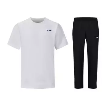 Li-Ning Creative Badminton Pattern Versatile Quick-Dry Cool Short Sleeve Comfortable Straight-Leg Casual Sports Suit ATSU919-2+AKLUD91-1 XL
