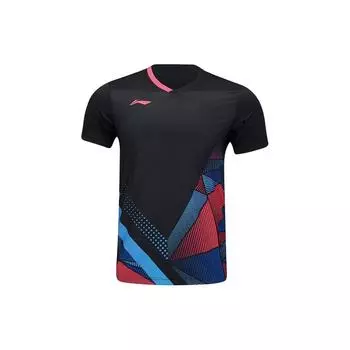 Li-Ning Цветные дышащие спортивные футболки с коротким рукавом унисекс топы черные AAYU129-1 M