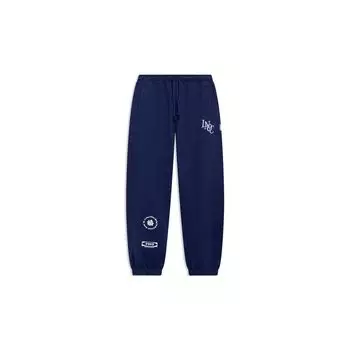 Li-Ning Спортивные спортивные штаны Daily с золотым принтом и эластичными щиколотками, низ унисекс, темно-синий AKLT231-1 L